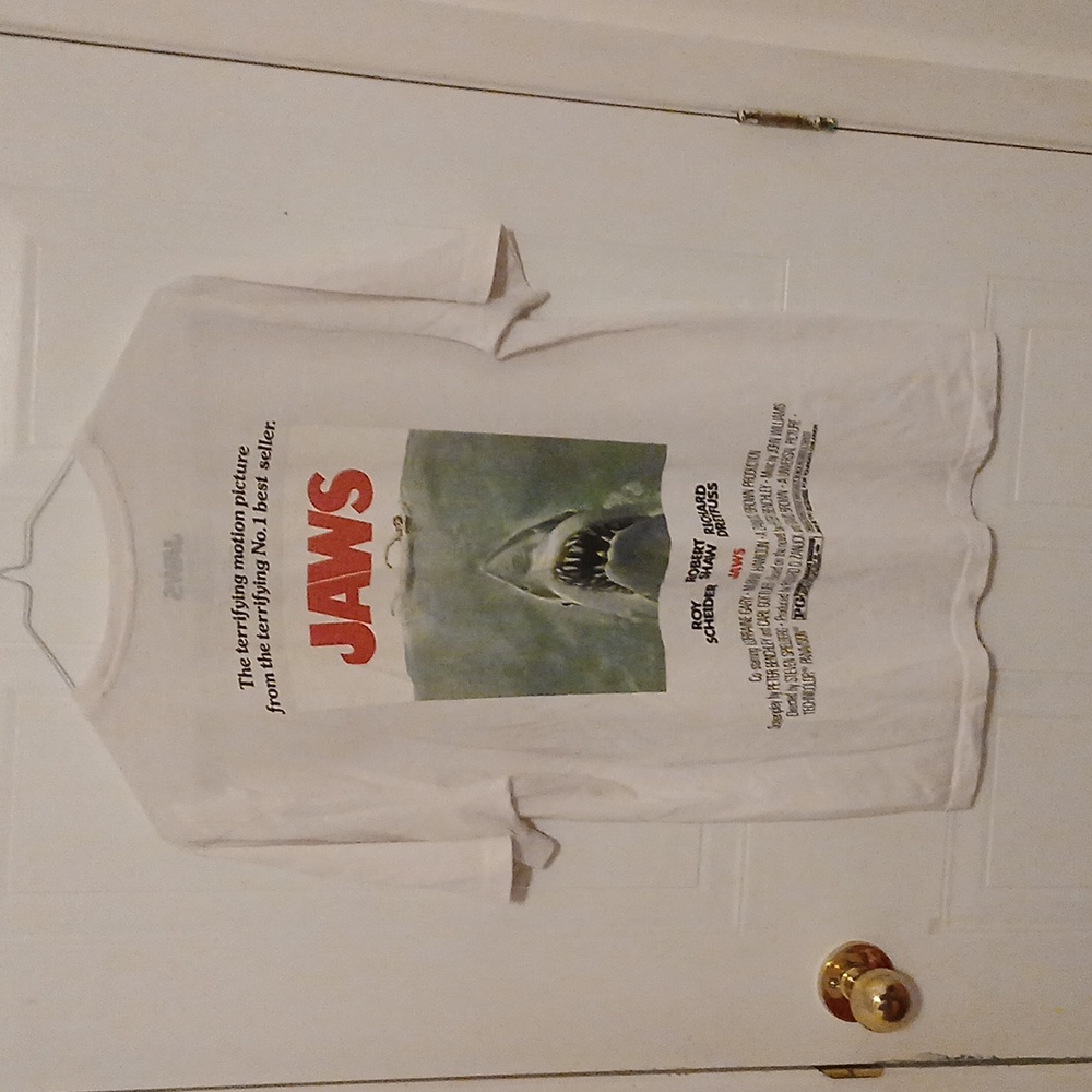 Universal Jaws 1975 White Tee Movie poster On Back M/M